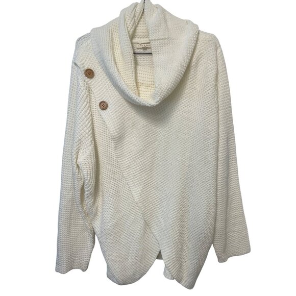Womens Ivory Waffle Knit Sweater Cowl Neck  XL Preppy Classic - Picture 1 of 5